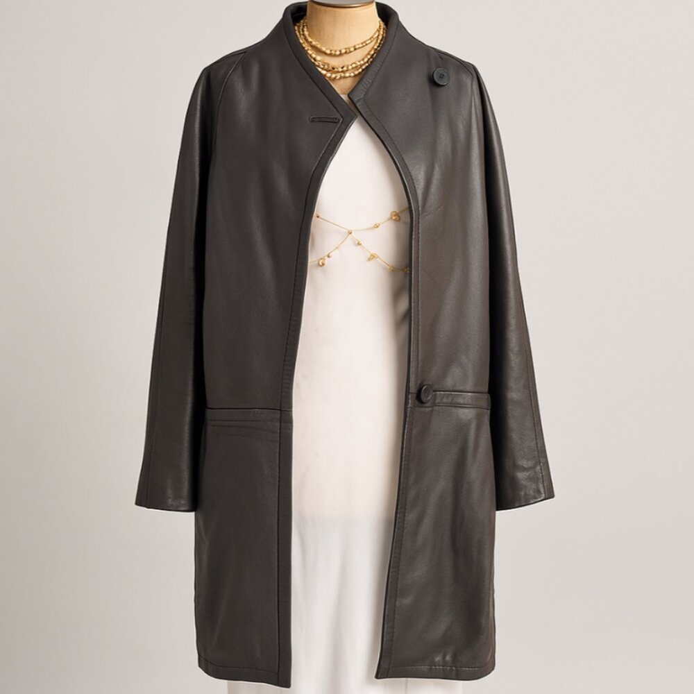 Vintage Leather Black Trench Coat Size Medium